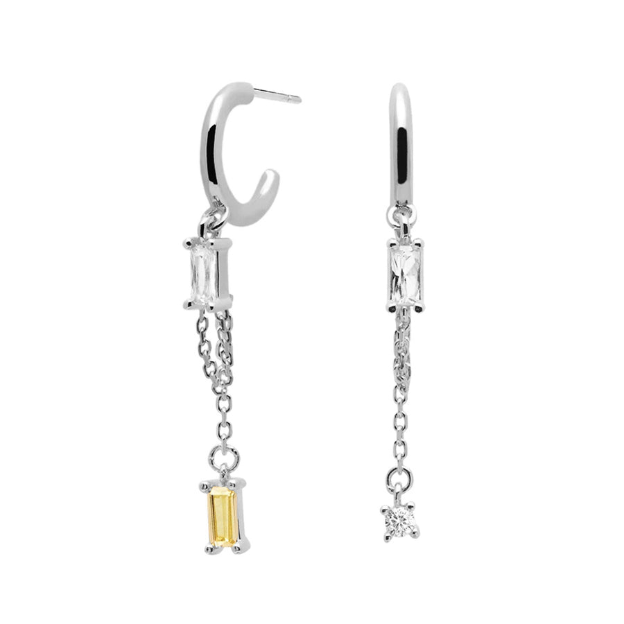 FE0699 925 Sterling Silver Crystal Dangle Chain Hoop Earrings