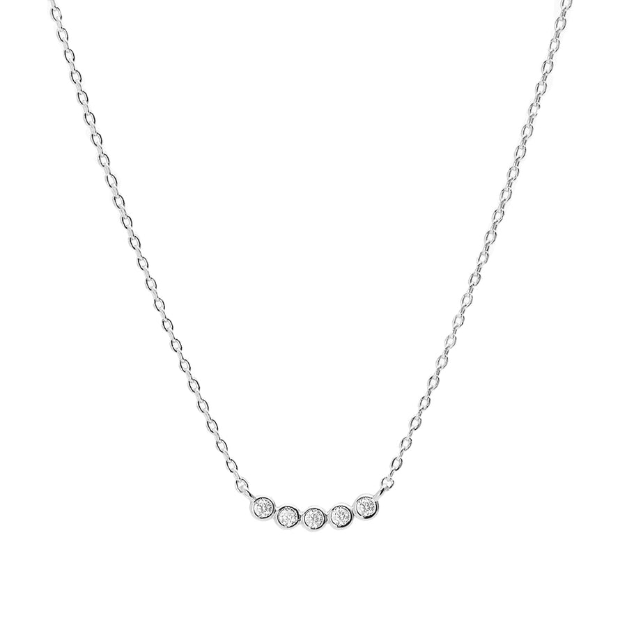 FX0875 925 Sterling Silver Smile Round Bezel Cubic Zirconia Necklace