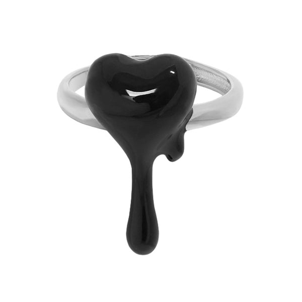 RHJ1073 925 Sterling Silver Black Enamel Heart Ring
