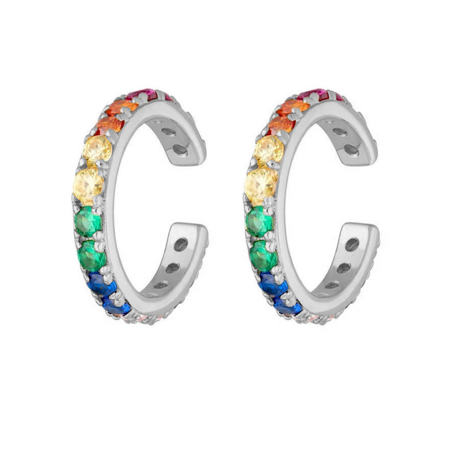 FE0929 925 Sterling Silver Rainbow Pave Earrings Cuff