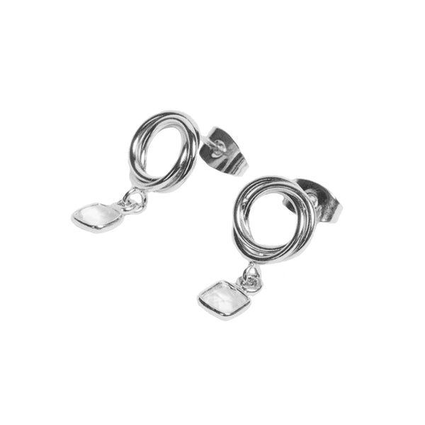 FE1607 925 Sterling Silver Square Stone Dangle Stud Earrings