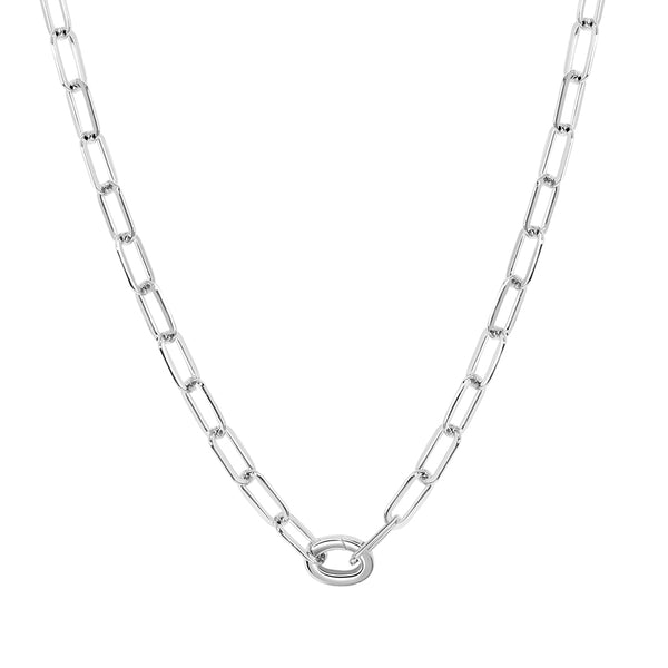 FX0903 925 Sterling Silver Paperclip Link Round Push Clasp Necklace