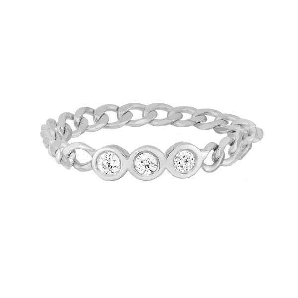 FJ0631 925 Sterling Silver Bezel Setting Round CZ Chain Ring