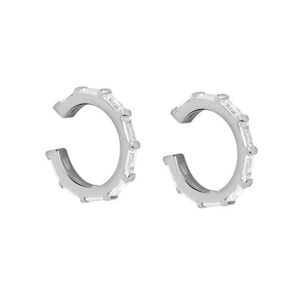 FE1414 925 Sterling Silver Baguette Cut CZ Earrings Cuff