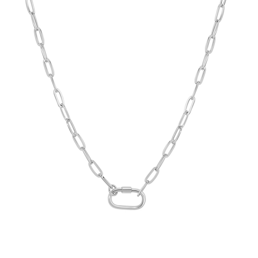 FX0899 925 Sterling Silver Paperclip Link Chain Carabiner Necklace