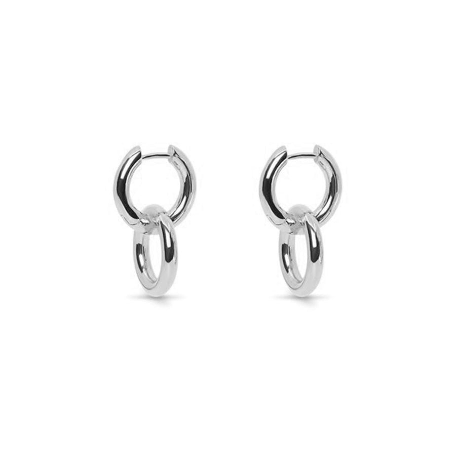 FE1176 925 Sterling Silver Double Drop Hoop Earrings