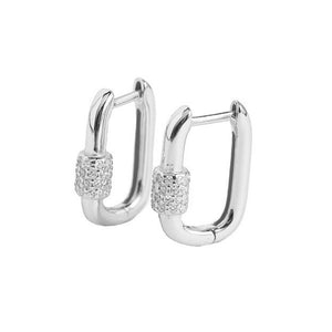 YHE0345 925 Sterling Silver Danity Cubic Zirconia Carabiner Hoop Earrings