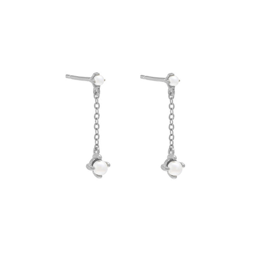 PE0011 925 Sterling Silver Freshwater Pearl Chain Stud Earrings