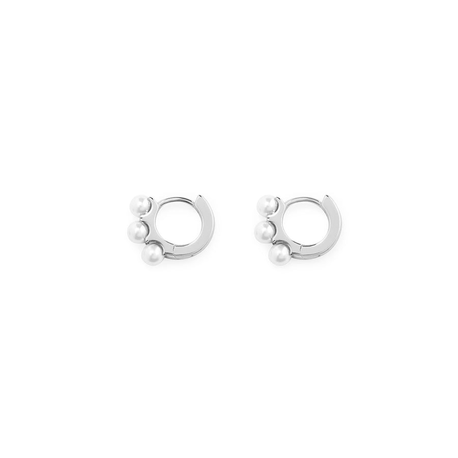 FE0999 925 Sterling Silver Three Pearl Hoop Earrings