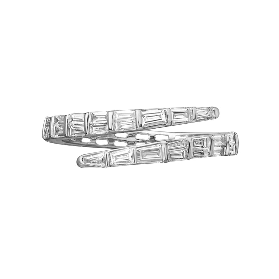 FJ0552 925 Sterling Silver Double Bow Baguette Coil CZ Ring
