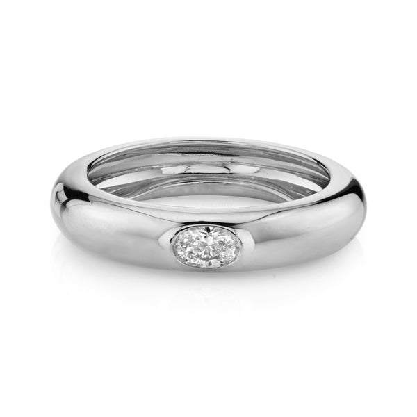 FJ0443 925 Sterling Silver Oval Zircon Thicker Ring