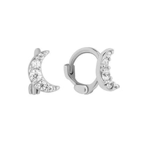 FE1044 925 Sterling Silver Moon Huggie Earrings