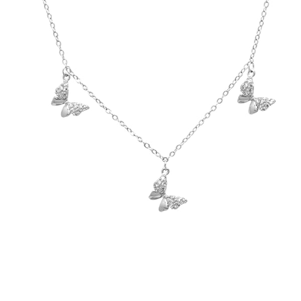 FX0469 925 Sterling Silver Three Butterfly Zircon Necklace