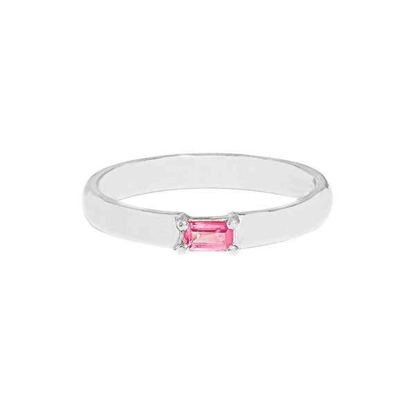 FJ0795 925 Sterling Silver Baguette Pinkly Ring