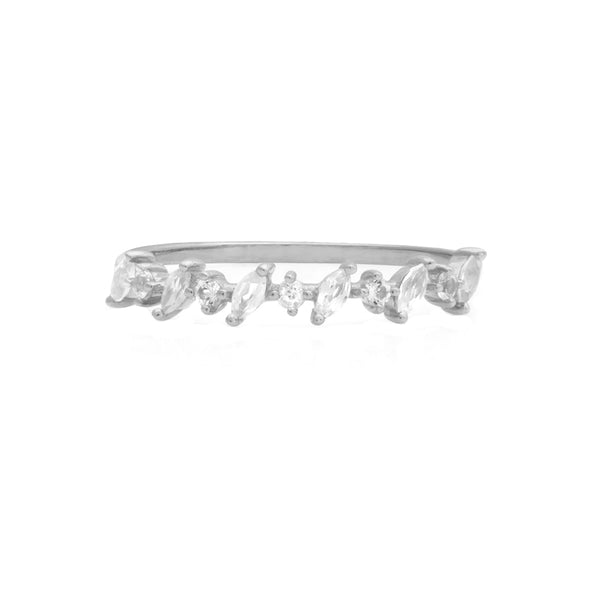 FJ0695 925 Sterling Silver Tiara Topaz Band Ring