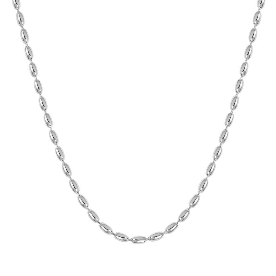 FX0889 925 Sterling Silver Oval Ball Beaded Chain Necklace