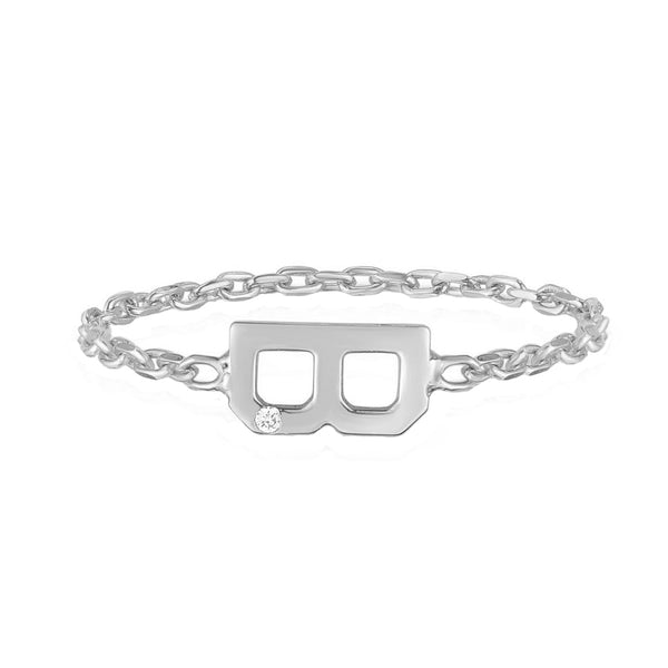 FJ0561 925 Sterling Silver Sideway Initial Link Ring