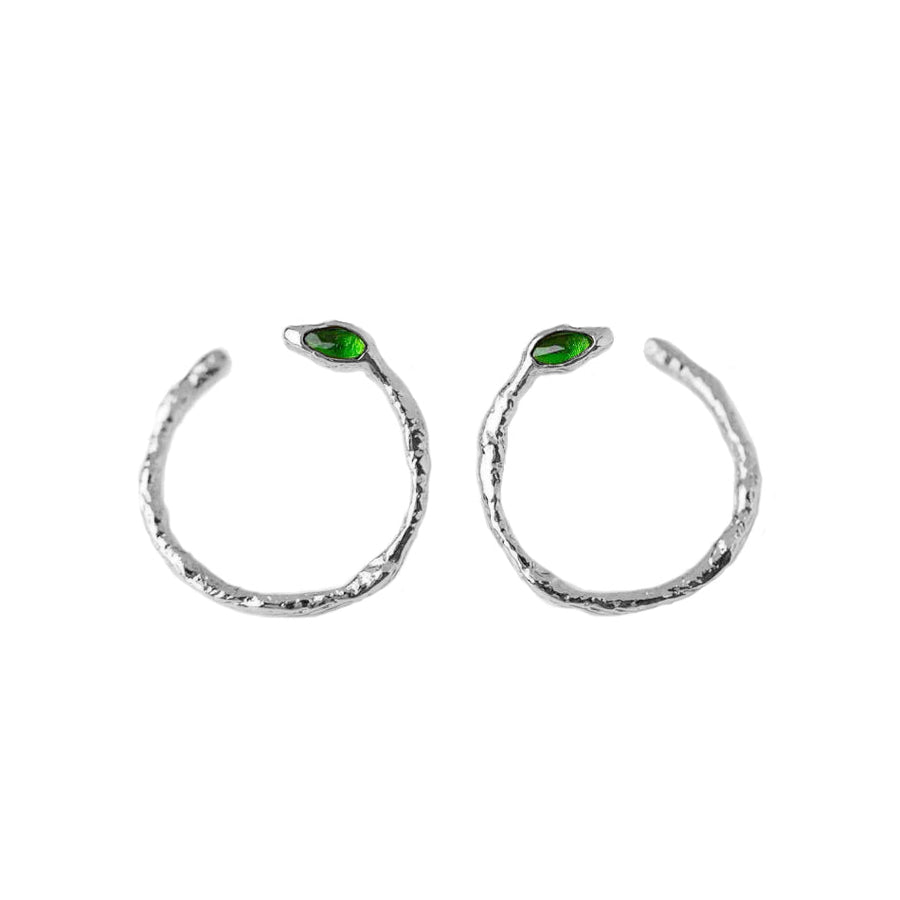 FE1433 925 Sterling Silver Green Quartz Serpent Ear Cuff