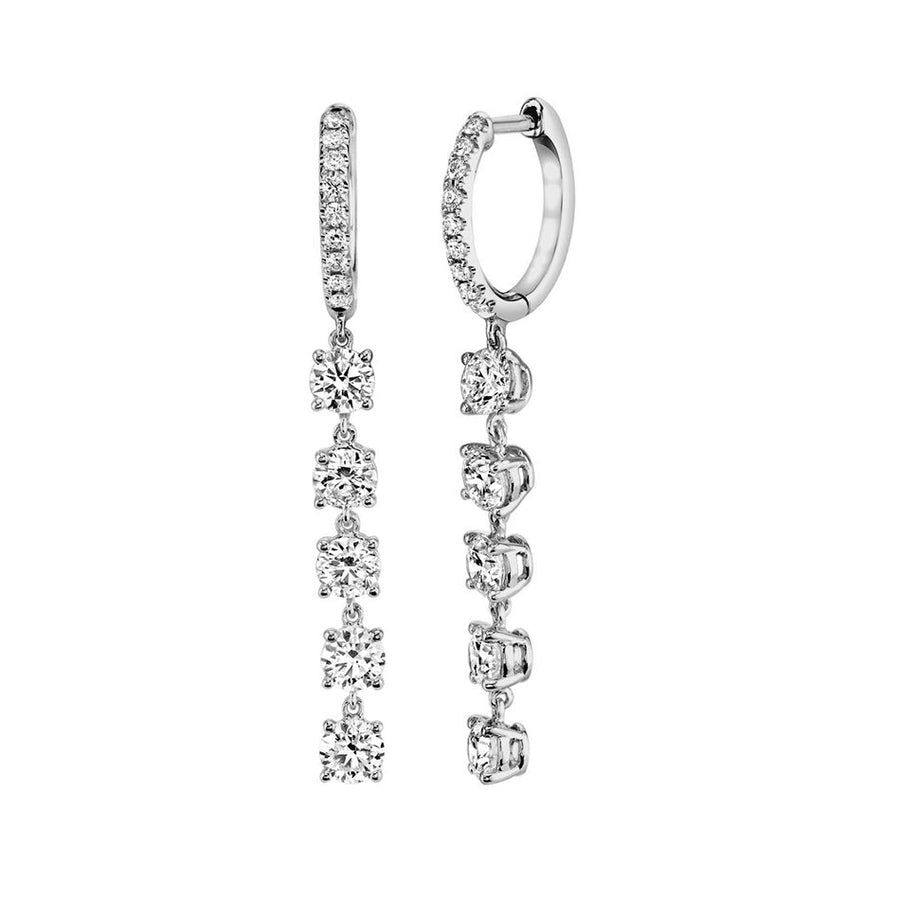 FE1206 925 Sterling Silver Five Zircon Drop Hoop Earrings