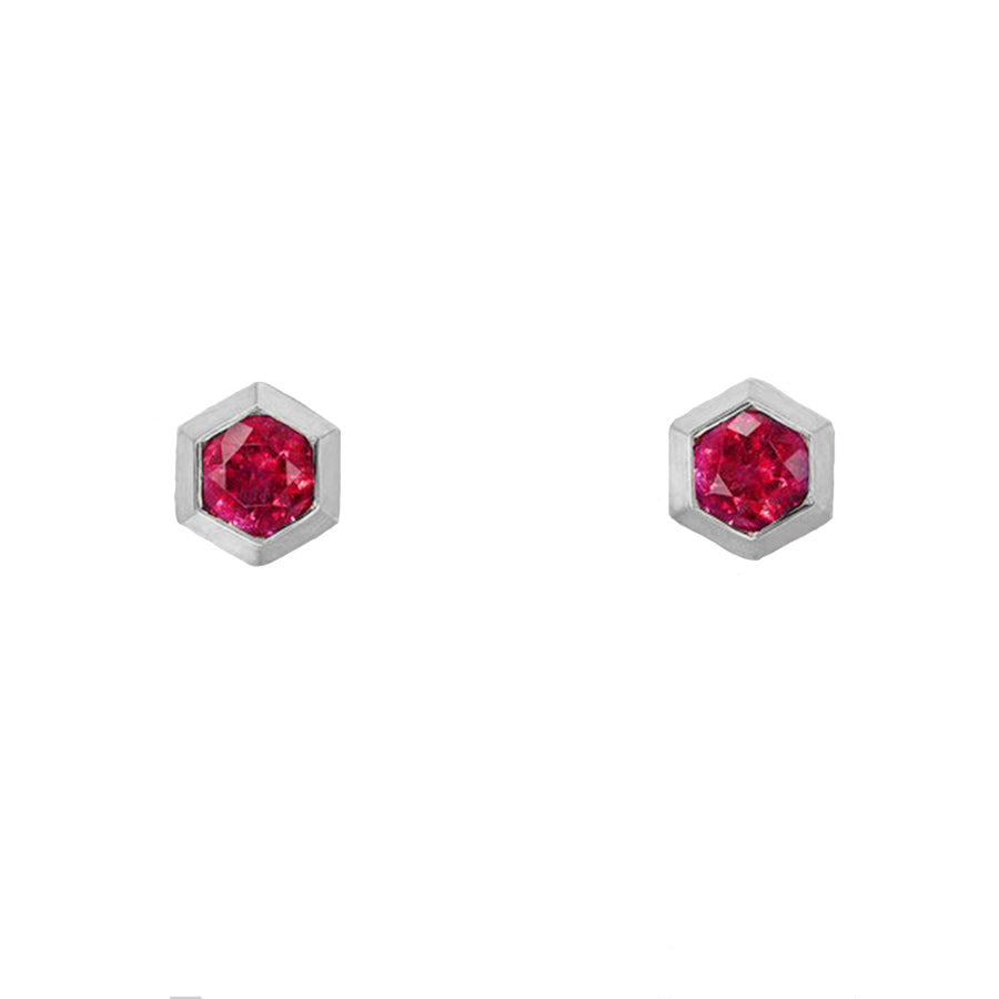 FE1454 925 Sterling Silver Ruby Hexagon Stud Earring