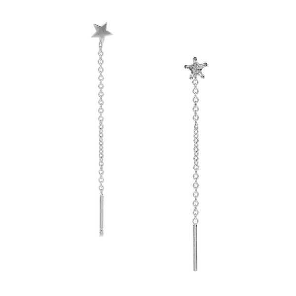 FE1953 925 Sterling Silver Cubic Zirconia Mixed Star Thread Thru Earrings