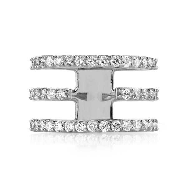 FJ0444 925 Sterling Silver Triple Band Pave Zircon Ring