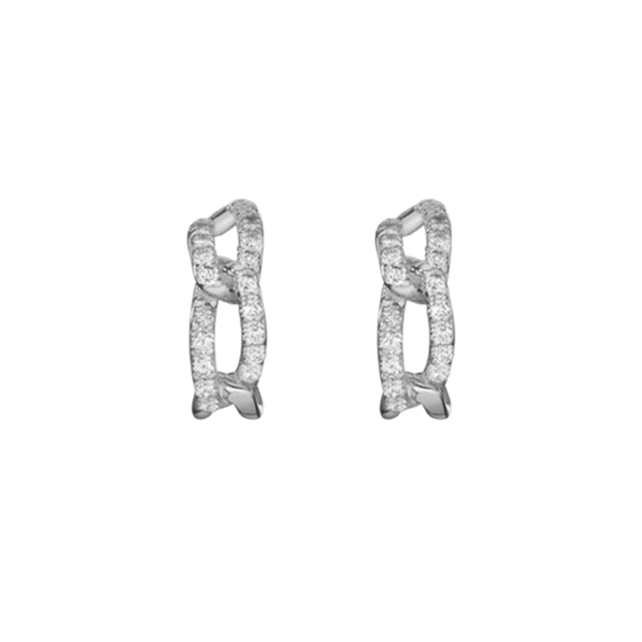 FE1652 925 Sterling Silver Open Link Cubic Zirconia Huggie Earring