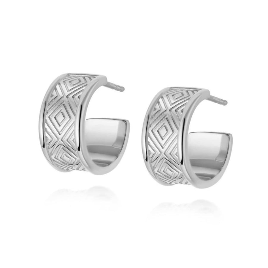 FE0844 925 Sterling Silver Textured Chunky Hoop Earrings
