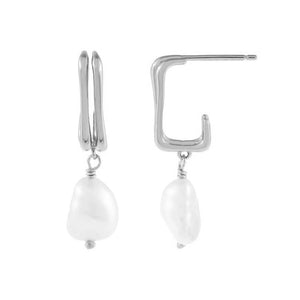FE0840 925 Sterling Silver Pearl Double Hoop Earrings