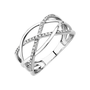FJ0751 925 Sterling Silver Crossover Cubic Zirconia Ring