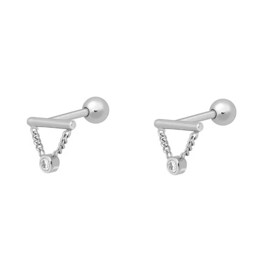 FE0168 925 Sterling Silver CZ Chain Barbell Earrings