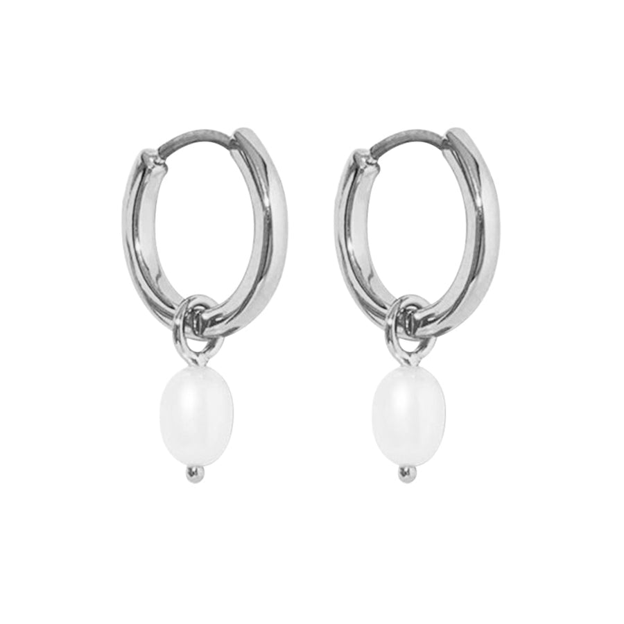 FE0891 925 Sterling Silver Pearl Huggie Hoop Earrings