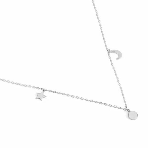 FX0543 925 Sterling Silver Star & Moon Necklace