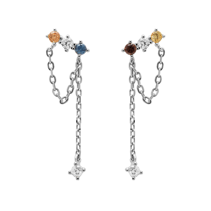 FE1401 925 Sterling Silver Colorful Stone Chain Stud Earrings