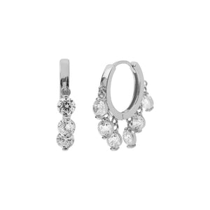 FE1079 925 Sterling Silver Multi Diamond Hoop Earrings