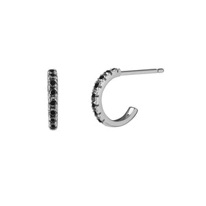 FE1052 925 Sterling Silver Black Zircon Hoop Earrings