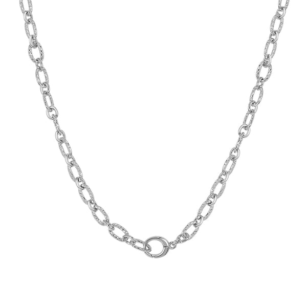 FX0904 925 Sterling Silver Medium Oval Chain Round Push Clasp Necklace For Women