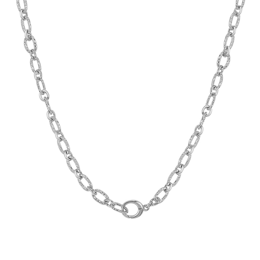 FX0904 925 Sterling Silver Medium Oval Chain Round Push Clasp Necklace For Women