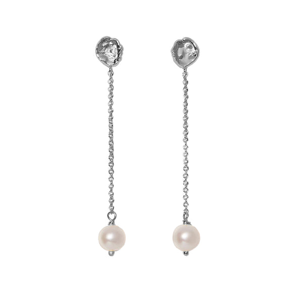 FE1735 925 Sterling Silver Freshwater Pearl Long Chain Stud Earring