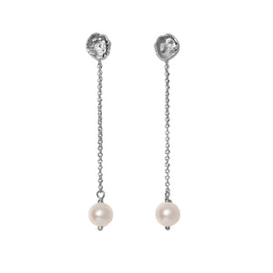 FE1735 925 Sterling Silver Freshwater Pearl Long Chain Stud Earring