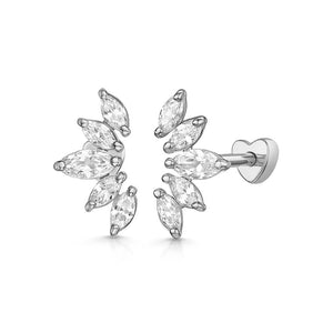 FE1004 925 Sterling Silver Crystal Marquise Tiara Barbell Stud Earrings