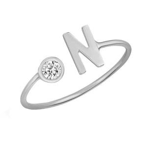 FJ0560 925 Sterling Silver Initial Open Ring With CZ