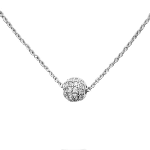 FX0640 925 Sterling Silver Beaded Charm CZ Necklace