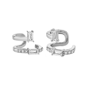 FE1582 925 Sterling Silver Baguette Illusion Zircon Ear Cuff