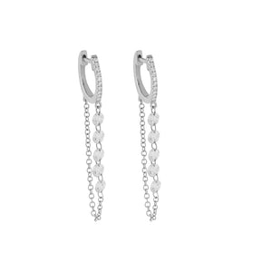 FE1391 925 Sterling Silver CZ Drop Hoop Earrings