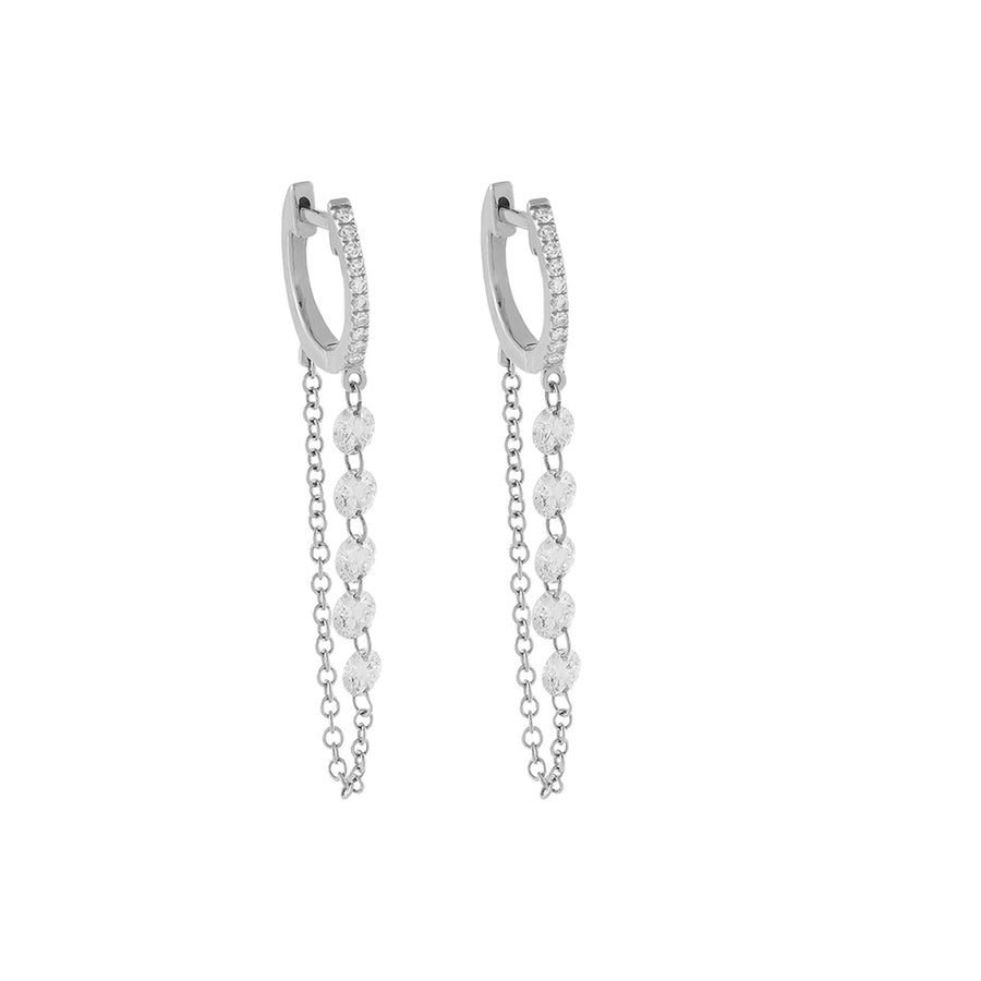 FE1391 925 Sterling Silver CZ Drop Hoop Earrings