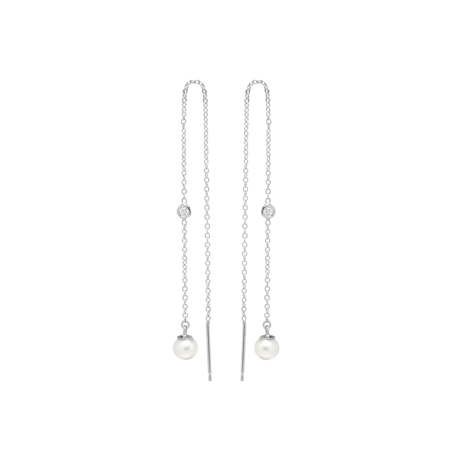 PE0018 925 Sterling Silver Chain Threader CZ & Pearl Floating Stud Earrings
