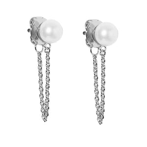 FE0898 925 Sterling Silver Pearl Chain Stud Earrings