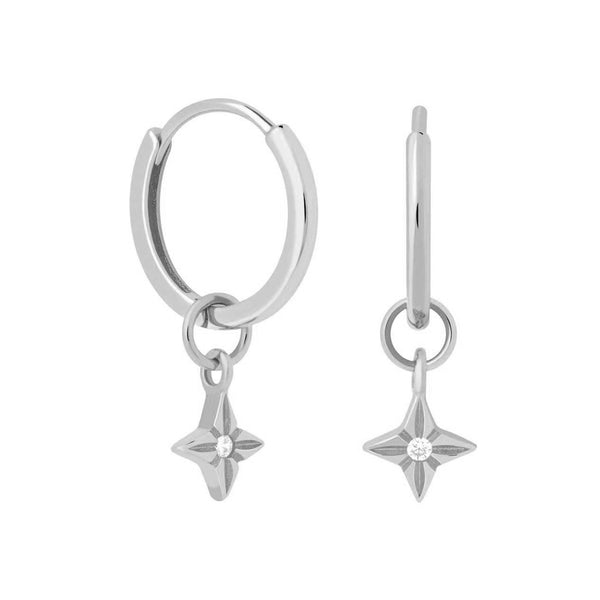 FE0937 925 Sterling Silver Etched Star Hoop Earrings