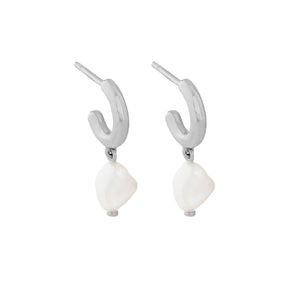 PE0012 925 Sterling Silver Baroque Pearl Drop Hoop Earrings